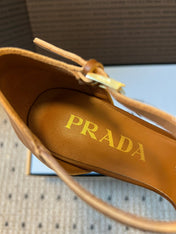 PRADA 26S POINTED-TOE STRAPPY HIGH-HEEL SANDALS 80MM IN CARAMEL BROWN CALFSKIN