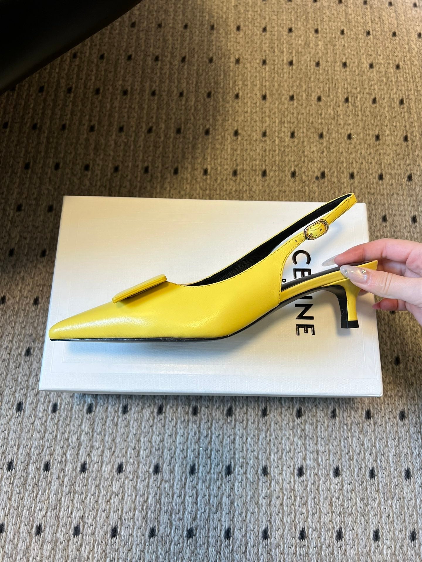 CELINE 26S HIGH-HEEL SLINGBACK 55 MM IN YELLOW CALFSKIN