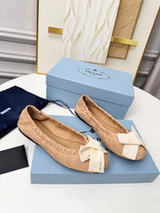 PRADA 26S BALLERINA FLATS IN NUDE LAMBSKIN WITH BOW