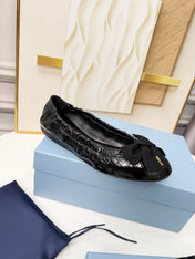 PRADA 26S BALLERINA FLATS IN BLACK CALFSKIN WITH BOW