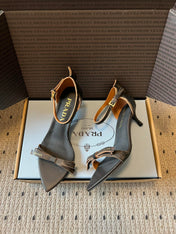 PRADA 26S POINTED-TOE STRAPPY HIGH-HEEL SANDALS 60MM IN DARK BROWN CALFSKIN