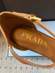 PRADA 26S POINTED-TOE STRAPPY HIGH-HEEL SANDALS 60MM IN CARAMEL BROWN CALFSKIN