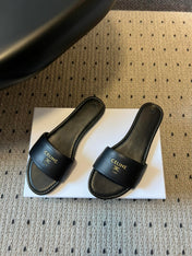 CELINE 26S FLAT SLIDES IN BLACK LAMBSKIN