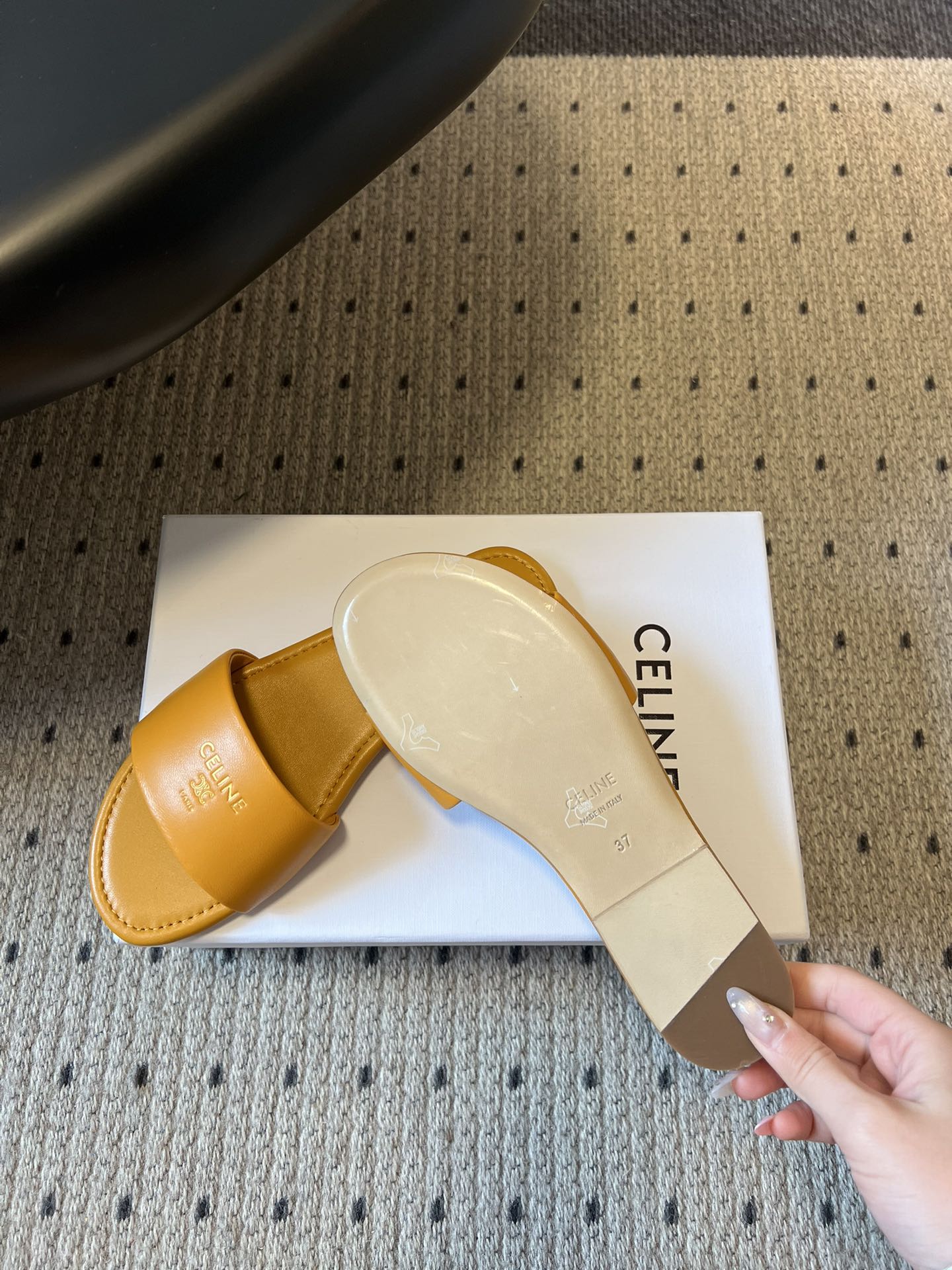 CELINE 26S FLAT SLIDES IN HONEY YELLOW LAMBSKIN