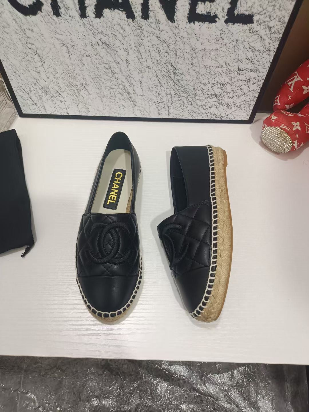 CHANEL 26S ESPADRILLE LOAFERS IN BLACK CALFSKIN WITH ROPE SOLE