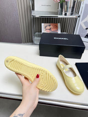 CHANEL 26S MARY JANE FLATS IN LIGHT YELLOW CALFSKIN