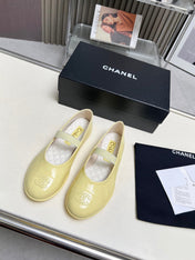 CHANEL 26S MARY JANE FLATS IN LIGHT YELLOW CALFSKIN