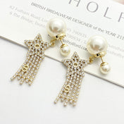 CD 26S STAR CRYSTAL FRINGE PEARL EARRINGS IN GOLD TONE METAL 631052