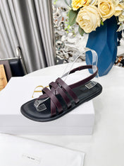 THE ROW 26S MINIMAL STRAPPY FLAT SANDALS IN WINE RED CALFSKIN