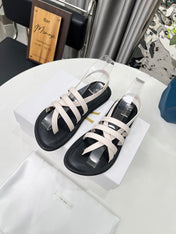 THE ROW 26S MINIMAL STRAPPY FLAT SANDALS IN WHITE CALFSKIN