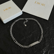 CD 26S CD LOGO PLAQUE CHAIN NECKLACE IN SILVER TONE METAL 630890