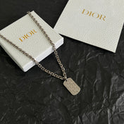 CD 26S DIOR OBLIQUE ENGRAVED TAG PENDANT NECKLACE IN SILVER METAL