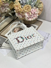 DIOR 26S BOOK TOTE BAG 26 IN MULTICOLOR MICRO FLORAL BAYADERE FABRIC