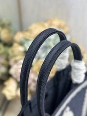 DIOR 26S BOOK TOTE BAG 36 IN BLACK AND WHITE LACE BAYADERE FABRIC
