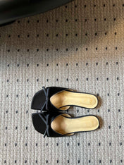 DIOR 26S OBLIQUE BOW MULE IN BLACK SATIN