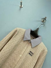 MIUMIU 26S SHIRT-COLLAR CABLE-KNIT CARDIGAN 1391