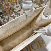 CD BOOK TOTE BAG 36 IN IVORY BEIGE EMBROIDERED CANVAS