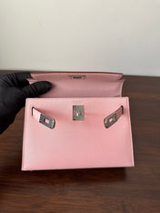 HM KELLY MINI 19 PINK CHEVRE SILVER HARDWARE