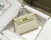 HM KELLY MINI 20 WHITE EPSOM GOLD HARDWARE