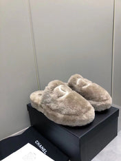 Fluffy Slippers Slides Gray