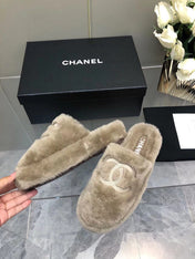 Fluffy Slippers Slides Gray