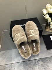 Fluffy Slippers Slides Gray