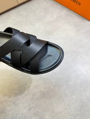 KAZIMIR SANDAL IN BLACK CALFSKIN AND CANVAS