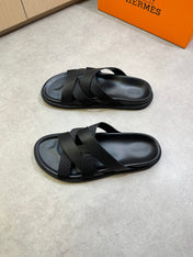 KAZIMIR SANDAL IN BLACK CALFSKIN AND CANVAS