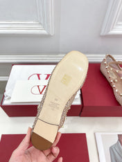 BALLET FLATS ROCKSTUD MESH WITH CRYSTALS IN ROSE CANNELLE