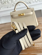 HM KELLY MINI 19 WHITE CALFSKIN GOLD HARDWARE