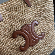 MEDIUM SUPPLE CELINE CLASSIC PANIER IN RAFFIA AND CALFSKIN
