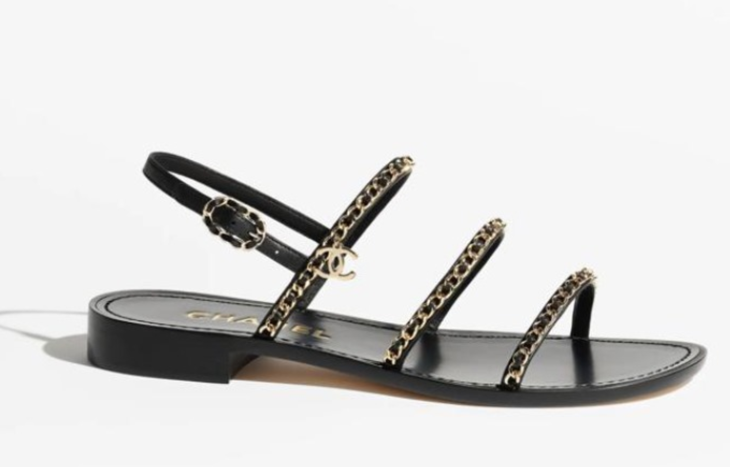 CC MESH FLAT SANDALS IN BLACK LAMBSKIN