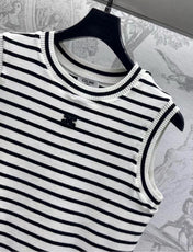 Triomphe Striped Mini Dress Black White Crocheted Cotton