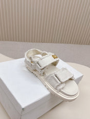 D-SANDAL IN WHITE CANVAS GOLD HARDWARE