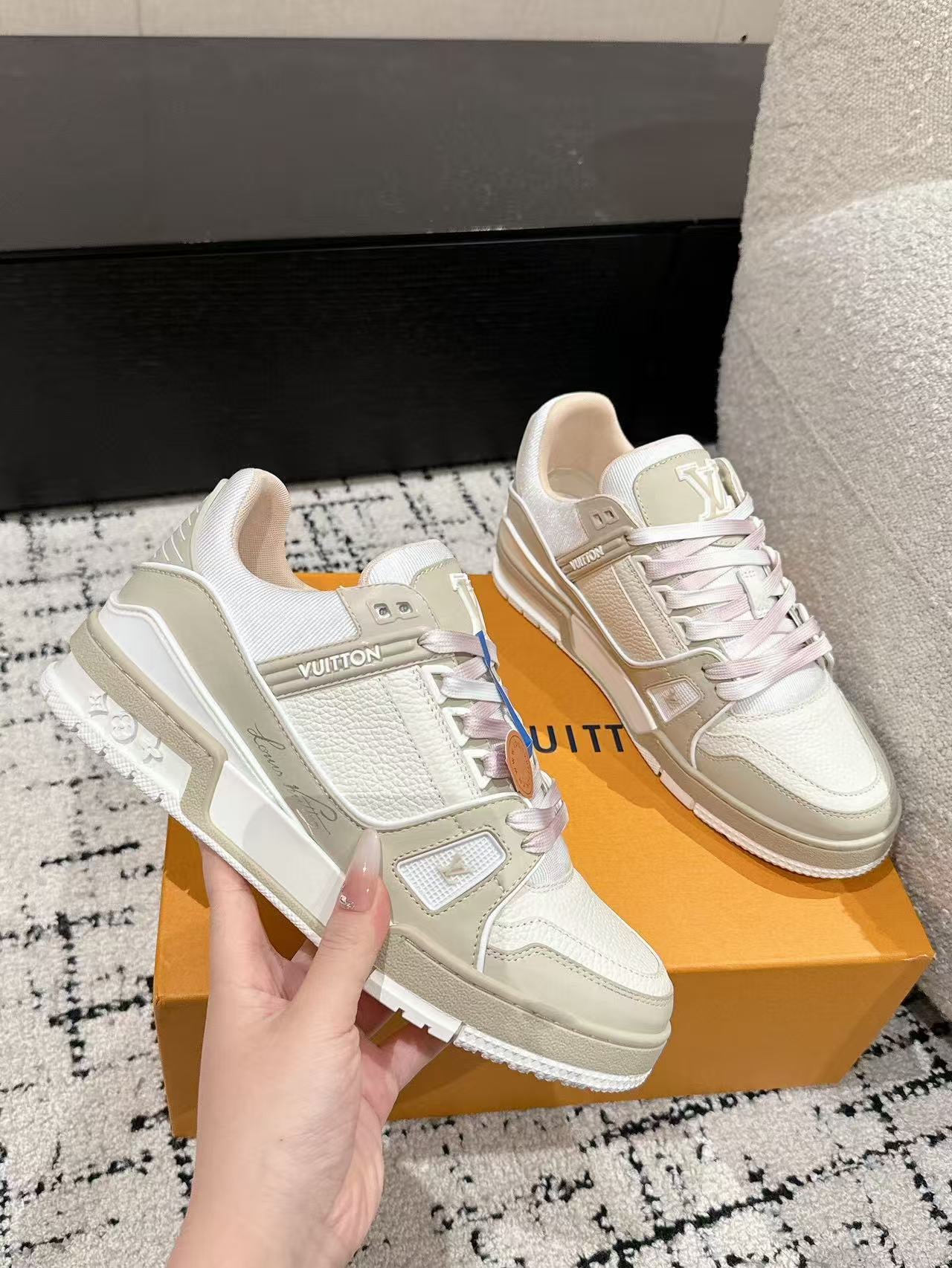 LV TRAINER SNEAKERS IN WHITE CALFSKIN
