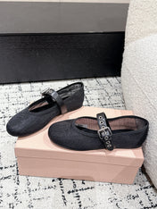 MM BALLET FLATS IN BLACK MESH AND LEATHER
