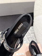 MM BALLET FLATS IN BLACK MESH AND LEATHER