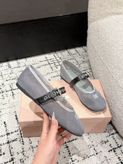 MM BALLET FLATS IN GREY MESH AND LEATHER