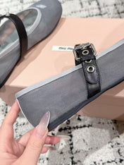 MM BALLET FLATS IN GREY MESH AND LEATHER