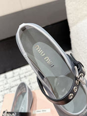 MM BALLET FLATS IN GREY MESH AND LEATHER