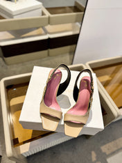 RUBY SANDALS IN BEIGE CALFSKIN AND PB LABYRINTH CANVAS