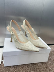 J'ADIOR SLINGBACK PUMPS IN IVORY WHITE EMBROIDERED LACE