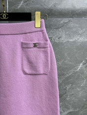 CC ICONIC SKIRT IN PINK WOOL KNIT WITH FRONT POCKETS