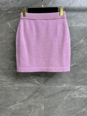 CC ICONIC SKIRT IN PINK WOOL KNIT WITH FRONT POCKETS