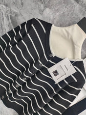 CC NAUTICAL CARDIGAN IN BLACK AND WHITE COTTON KNIT WITH STRIPED DESIGN WITH CC BUTTONS