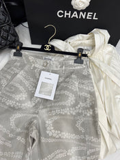 CC WIDE LEG PANTS IN GREY FLORAL SILK