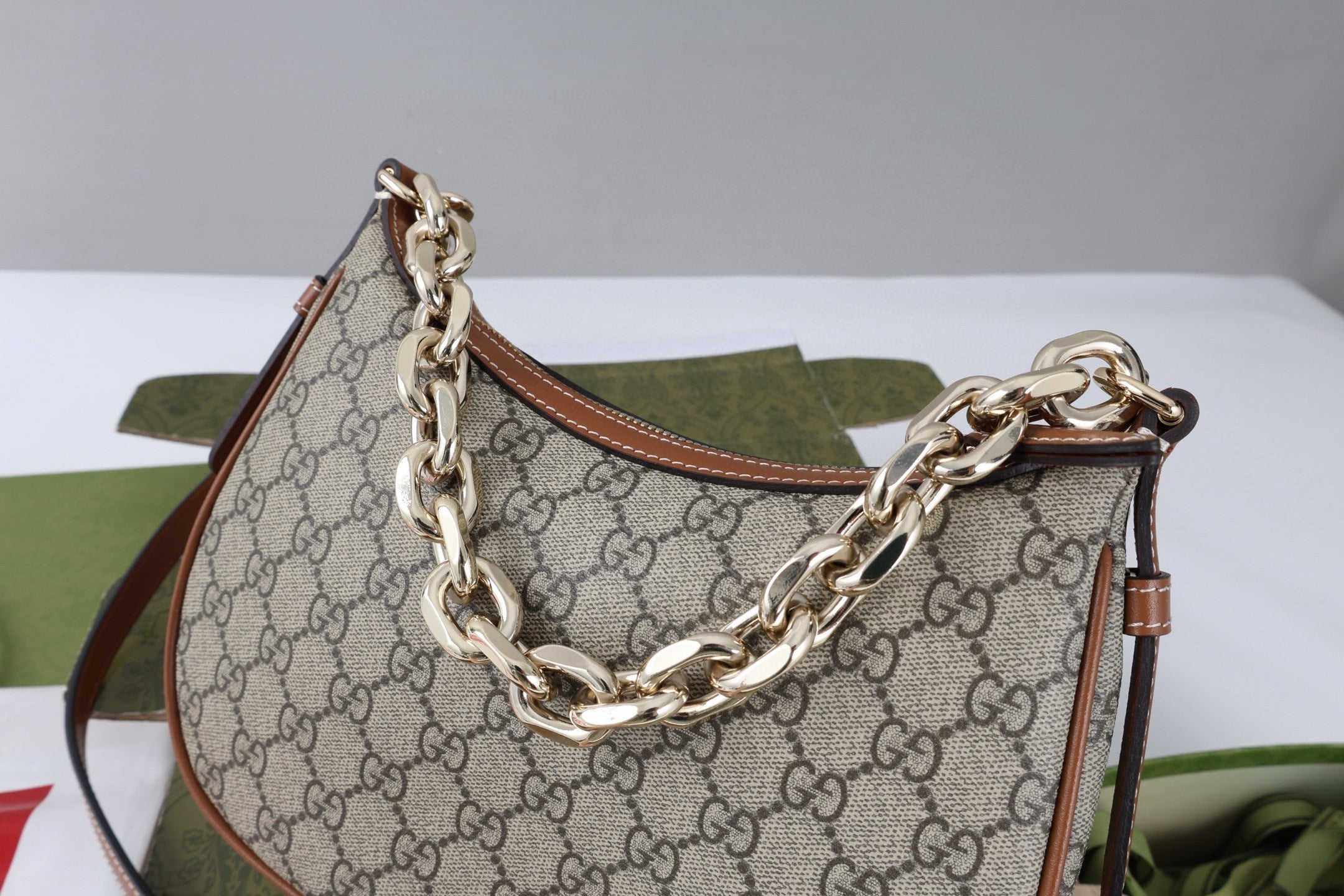 GG SHOULDER BAG 25 IN DARK BEIGE MONOGRAM CANVAS MIX CALFSKIN