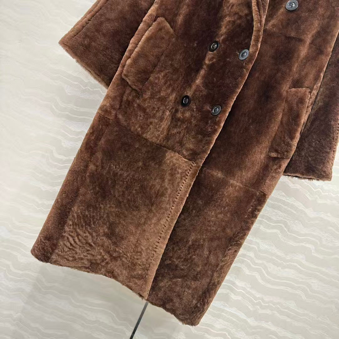 MAX MARA LONG COAT IN DARK BROWN FUR