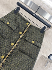 CHANEL SET IN BLACK MIX GOLD-TONE TWEED