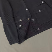 Chanel Black Cardigan In Wool Mix Velvet